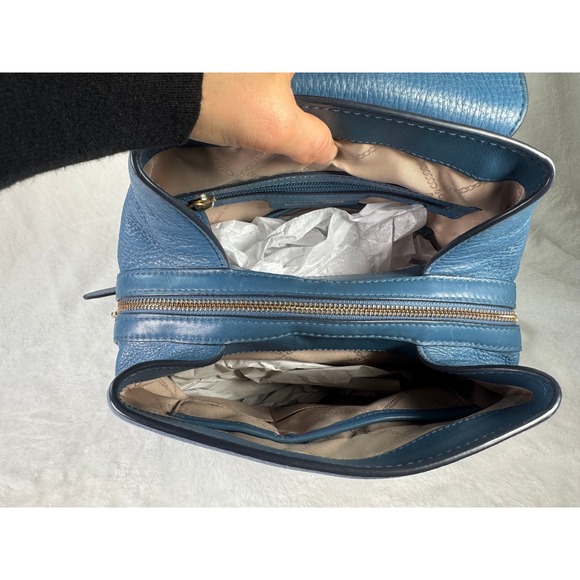 Michael Kors Blue Pebbled Leather Backpack Gold Hardware Medium Sz Picnic Travel - Picture 9 of 9